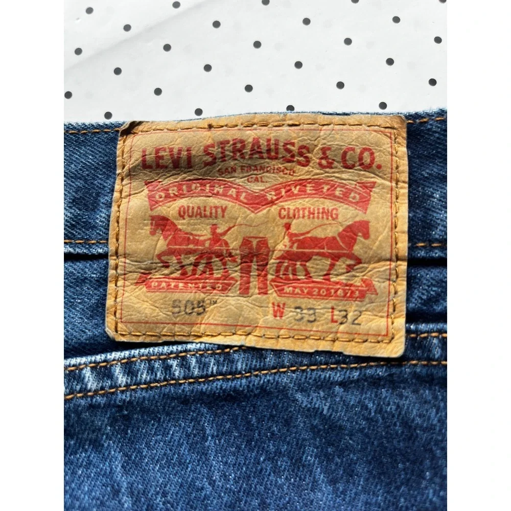 Levis 505 Regular Fit Straight Leg Blue Denim Jeans Mens 33x32 Medium Wash